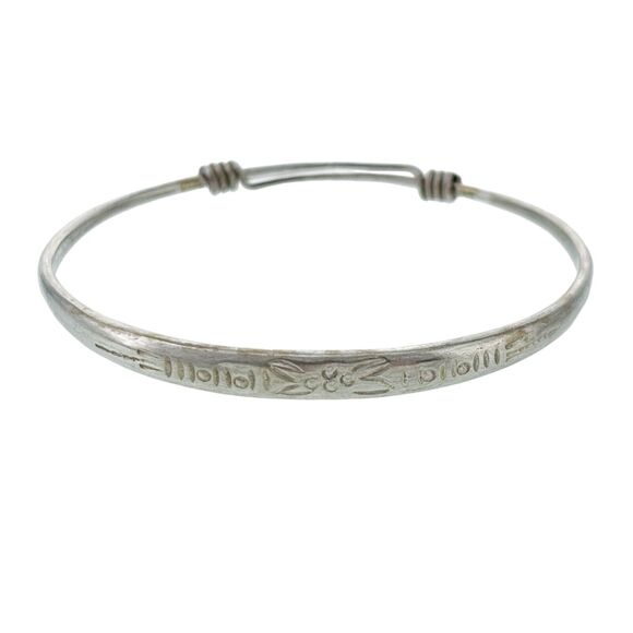 Sterling Jewelry - Vintage Sterling Silver 925 Etched Floral Adjustable Bracelet 8.25"